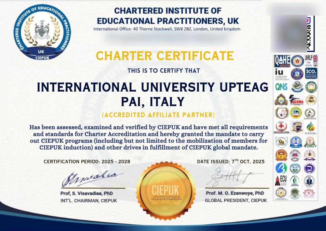 Importante Riconoscimento Charter Certificate alla International University UPTEAG PAI
